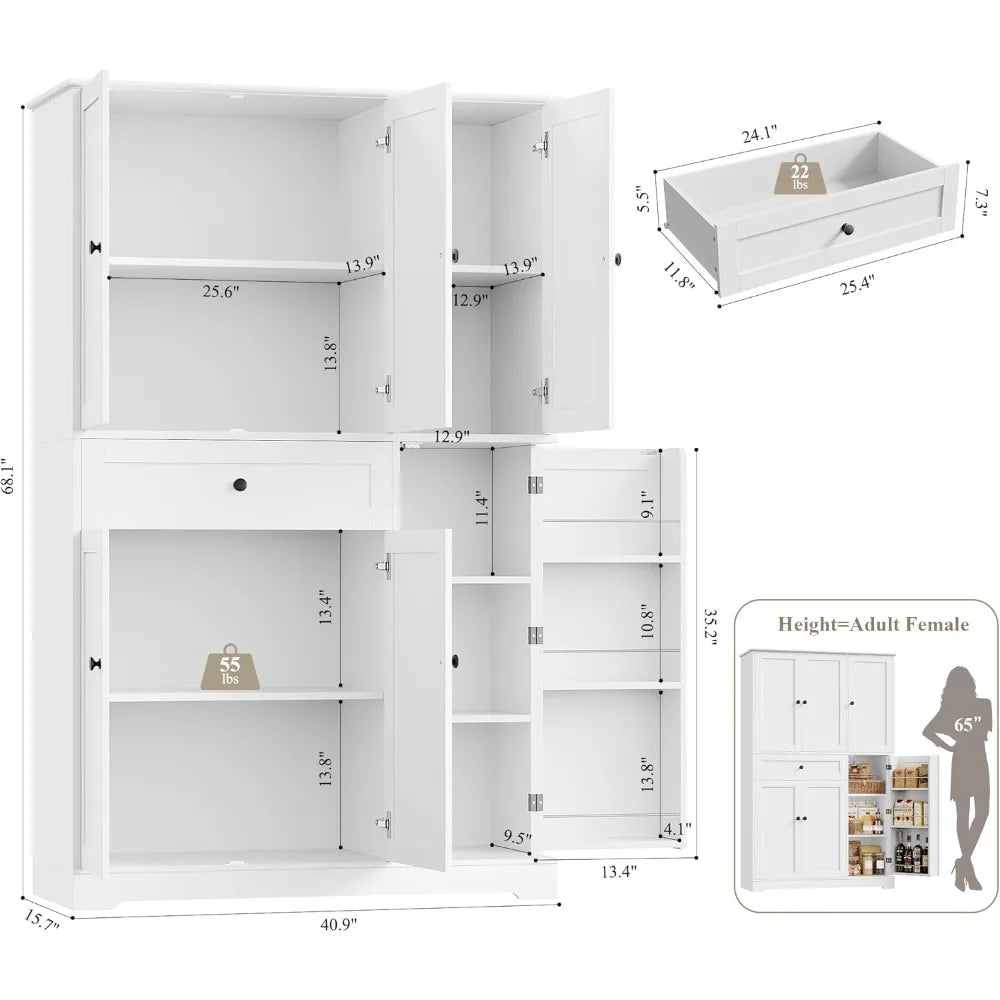Ljustra 68 Inch Tall Kitchen Pantry Storage Cabinet Modern Hutch with Doors