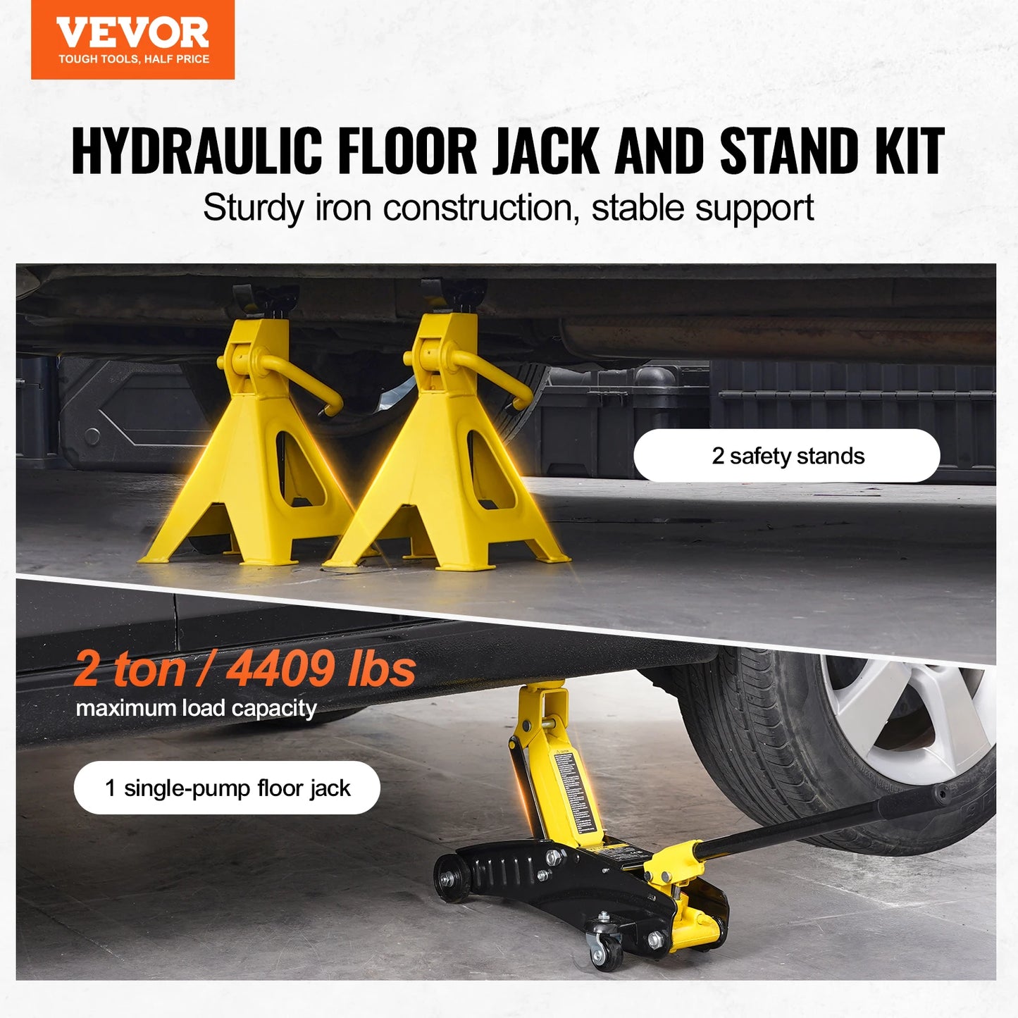 Ljustra Low Profile Floor Jack 2 Ton Hydraulic Car Jack Stands Combo