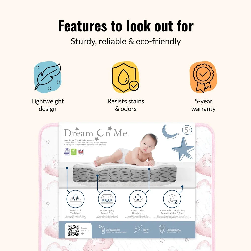 Ljustra Lightweight Crib Toddler Bed Mattress Waterproof Hypoallergenic 5 Inch