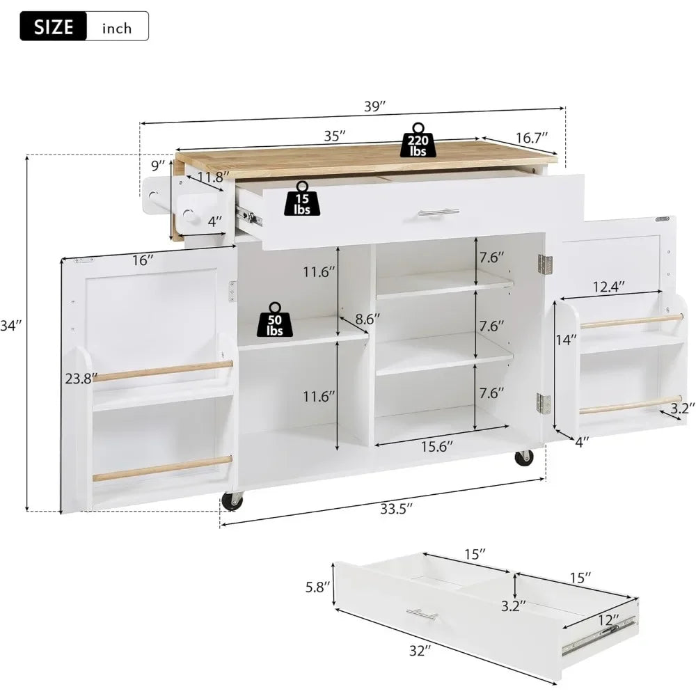 Small Kitchen Island Cart on Wheels Drop Leaf Countertop Storage