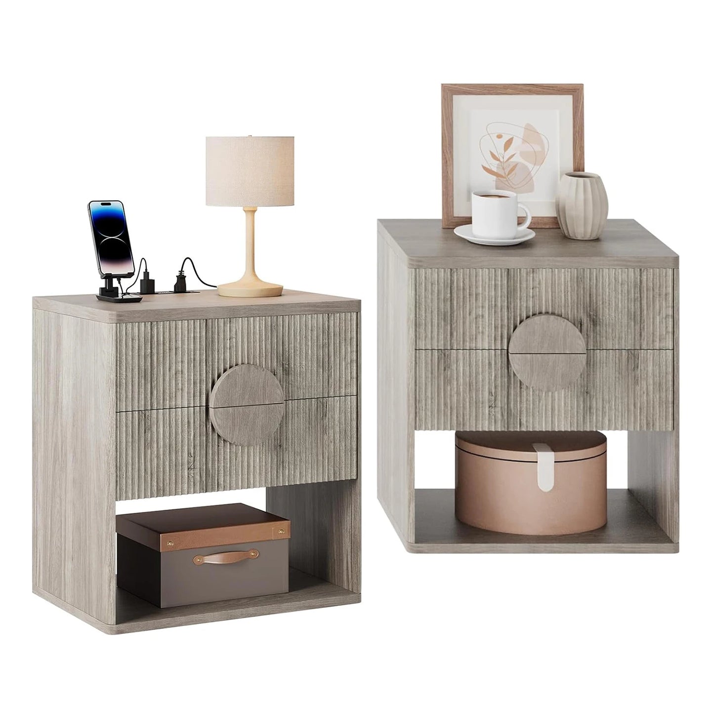 Large Fluted Nightstand Modern Bedside Table for Bedroom Living Room