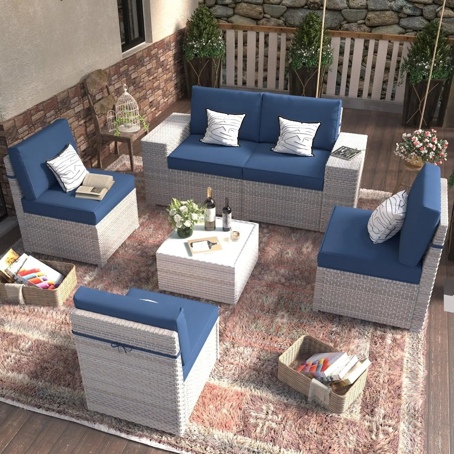 Ljustra 6-Piece Modular Patio Furniture Set Outdoor Sofa Rattan Wicker