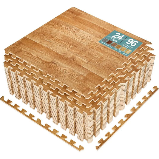 12 Tiles Wood Grain Floor Tiles Foam Mat 48 Sq Ft Exercise Mats