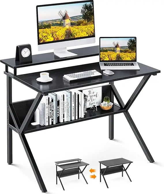 Compact 27.5 Inch Computer Desk with Monitor Stand for Small Spaces