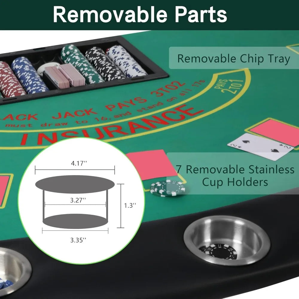 7 Player Blackjack Table Folding Legs Casino Game Table Cup Holders