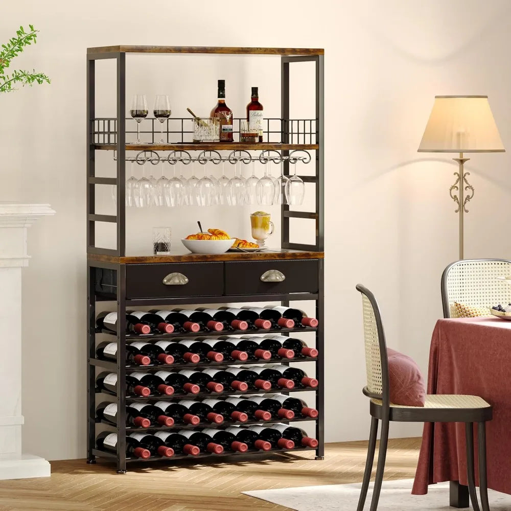 Bar Cabinet with Storage Wine Rack Freestanding 6-Tier Home Bar Furniture