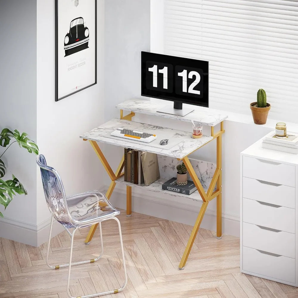 Compact 27.5-Inch Computer Desk with Monitor Stand and Storage