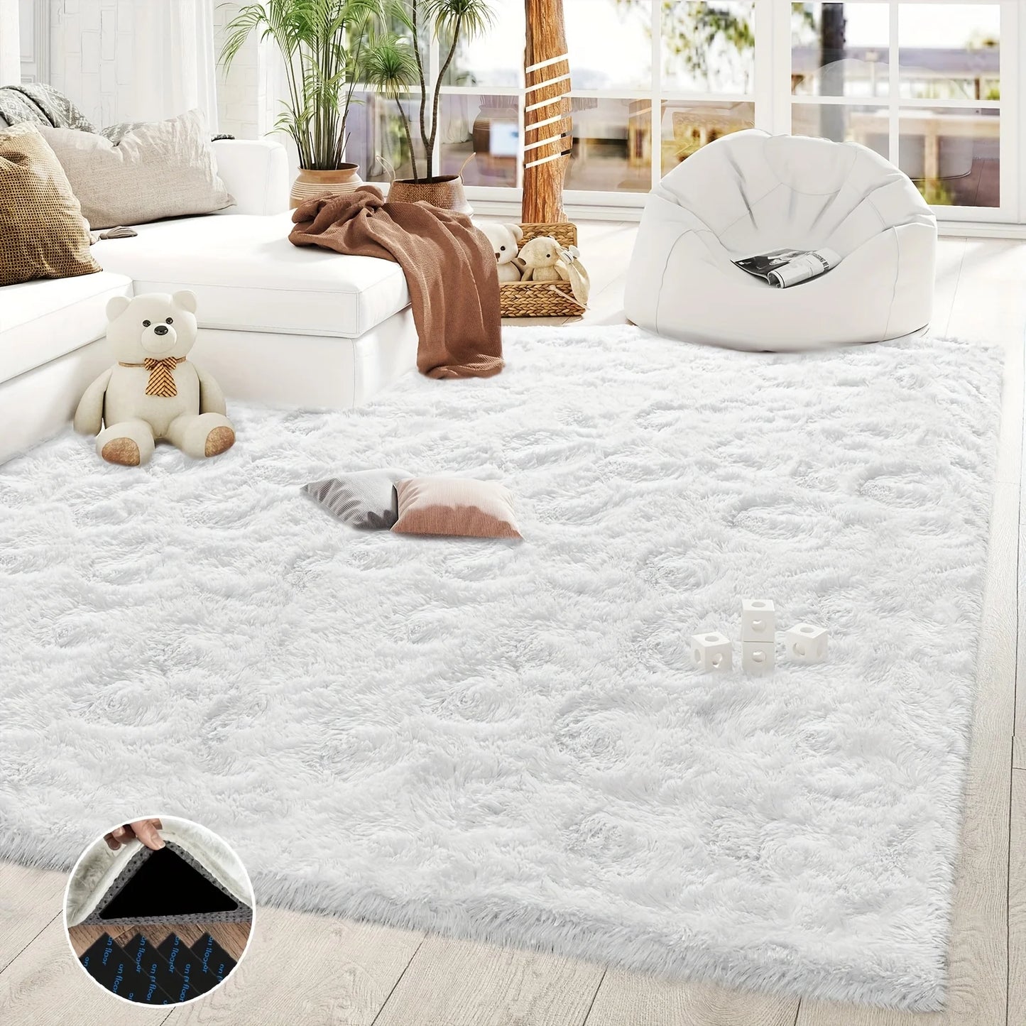 Luxury White Fluffy Shaggy Non-Slip Rugs for Living Room Bedroom Nursery