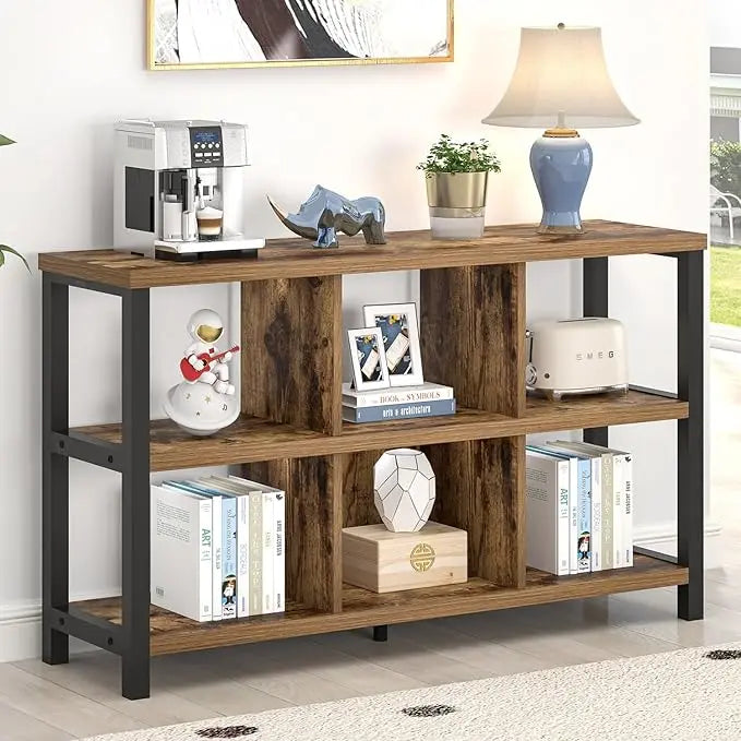 6 Cube Storage Organizer Bookshelf Wood Metal Cubby Bookcase Horizontal