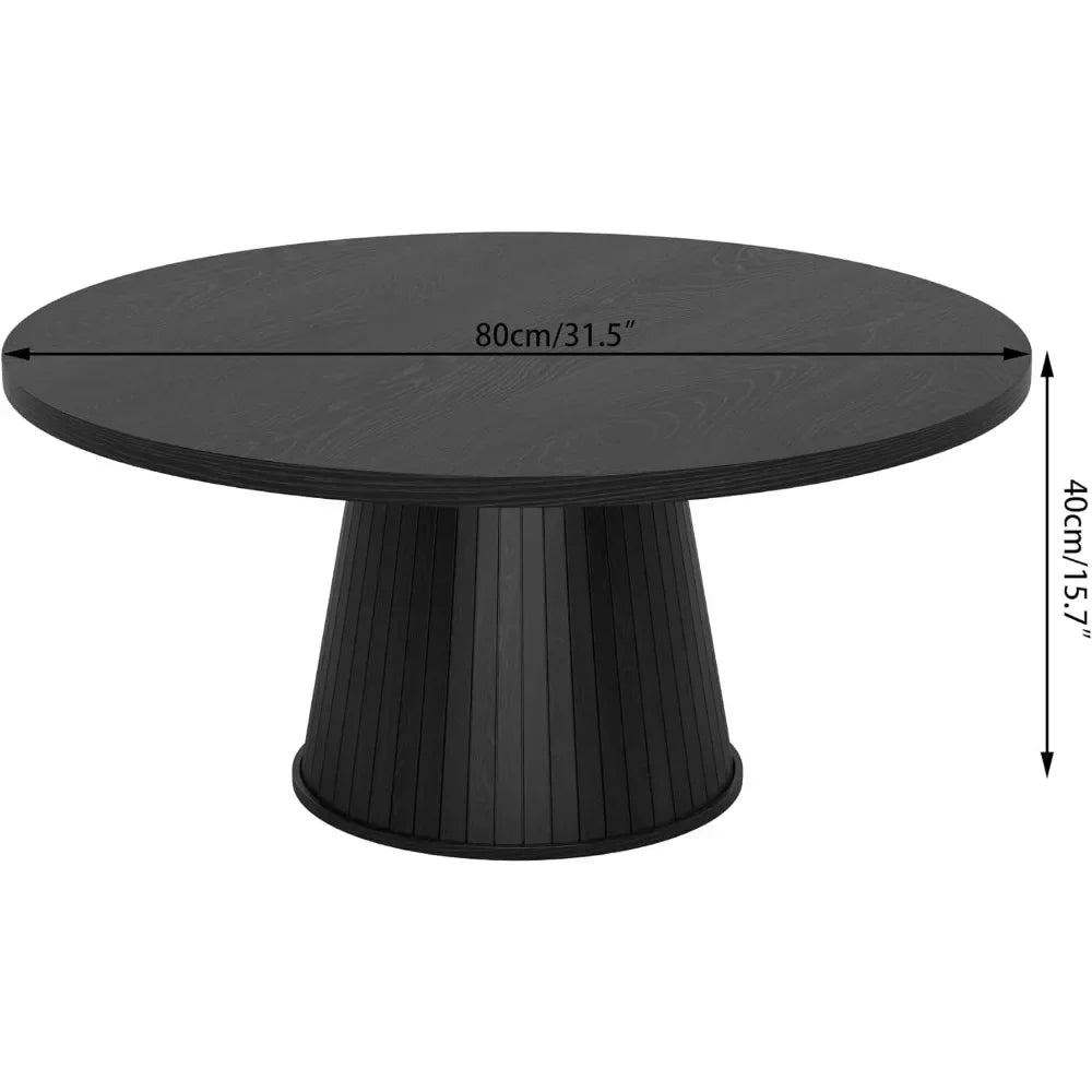 Mid Century Modern Wood Coffee Table Fluted Circle Living Room Accent
