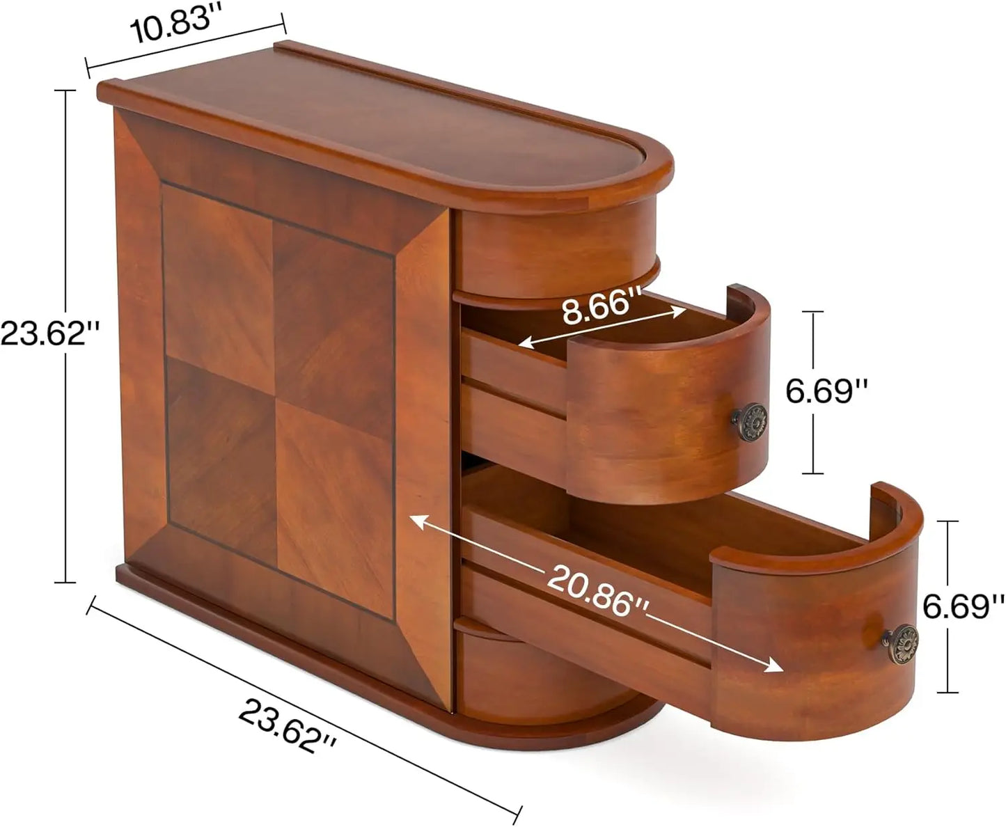 Wood End Table Set of 2 Narrow Solid Side Table with 2 Drawers