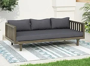 Outdoor 3 Seater Daybed Acacia Wood Patio Garden Couch with Cushions