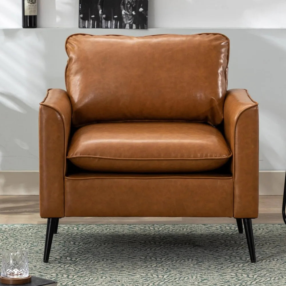 Modern Leather Accent Chair Oversized Upholstered Armchair Living Room