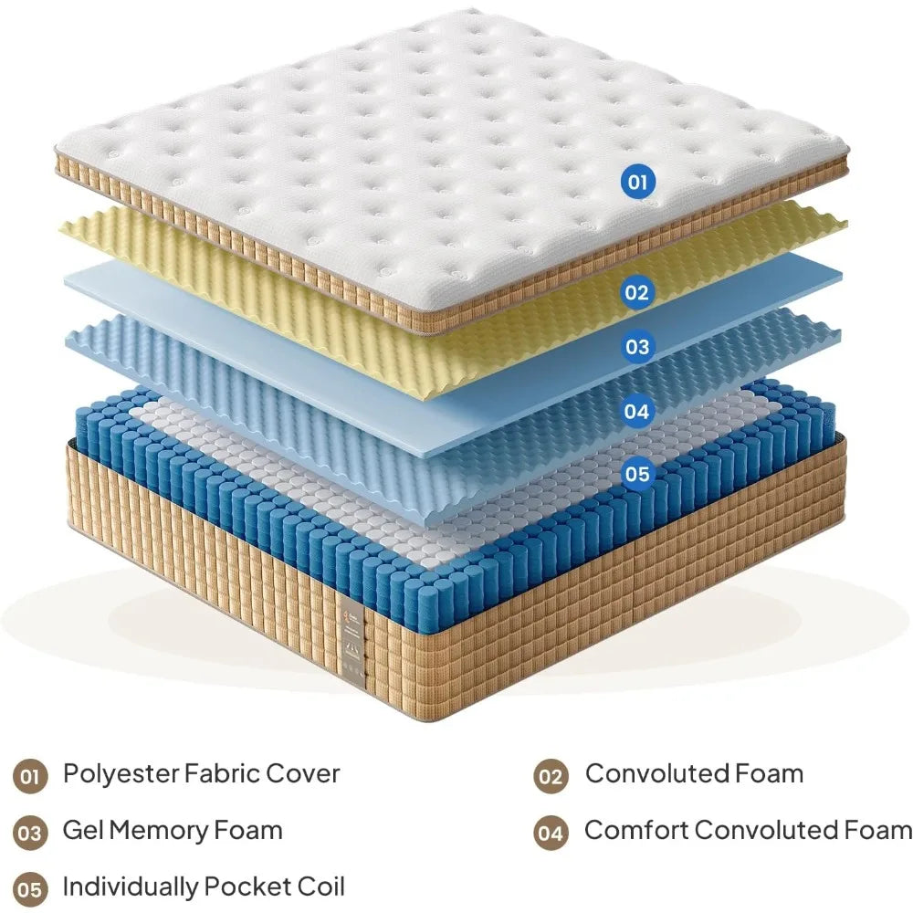 Ljustra 14 Inch Hybrid Mattress Gel Memory Foam Pocket Spring Back Pain Relief