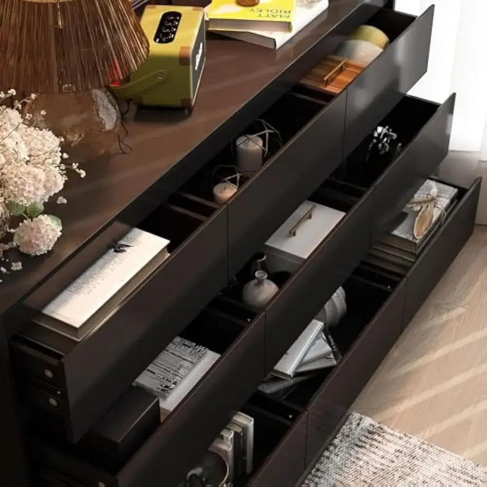 Modern 9 Drawer Dresser Large Wooden Storage Chest for Bedroom Organization