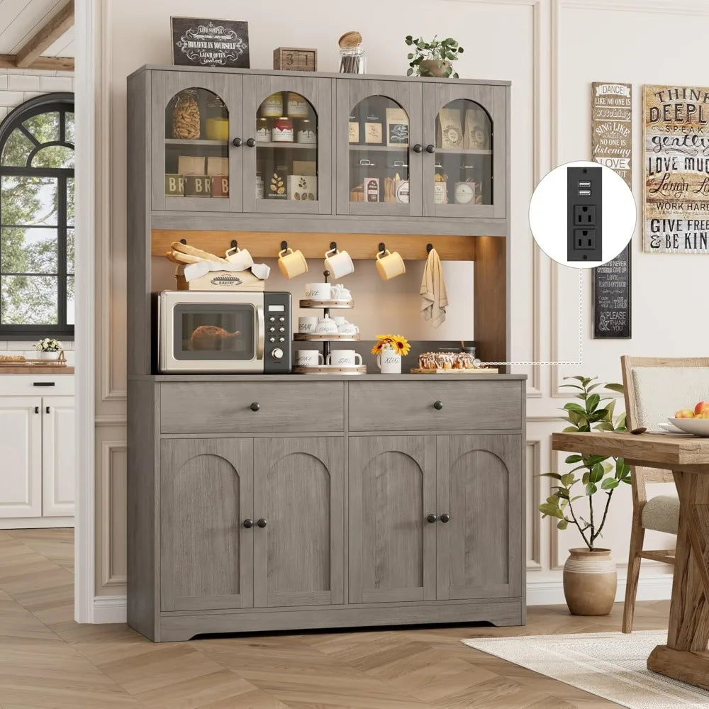 71 Inch LED Kitchen Pantry Cabinet Storage Hutch with Power Outlet