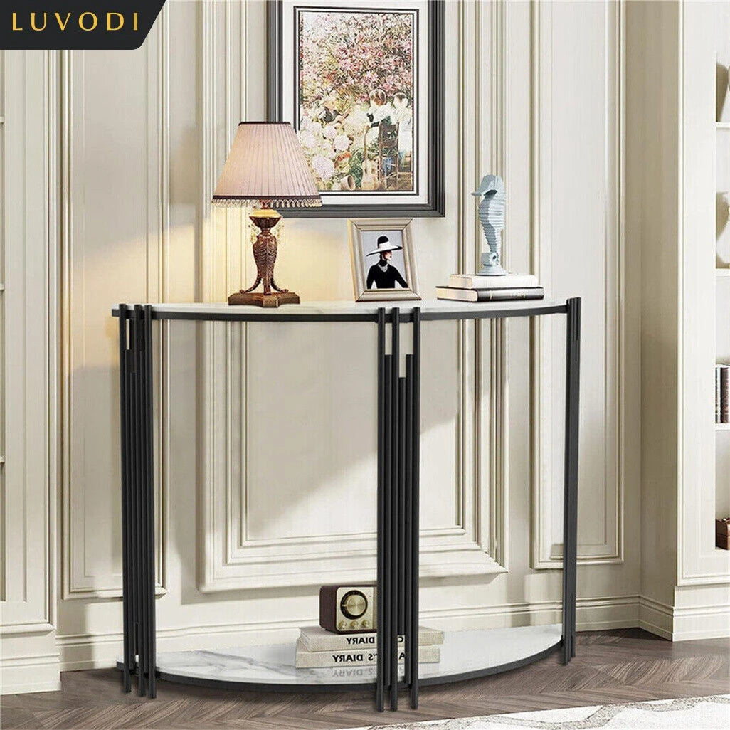 Ljustra Half Moon Console Table with Storage Sintered Stone Top