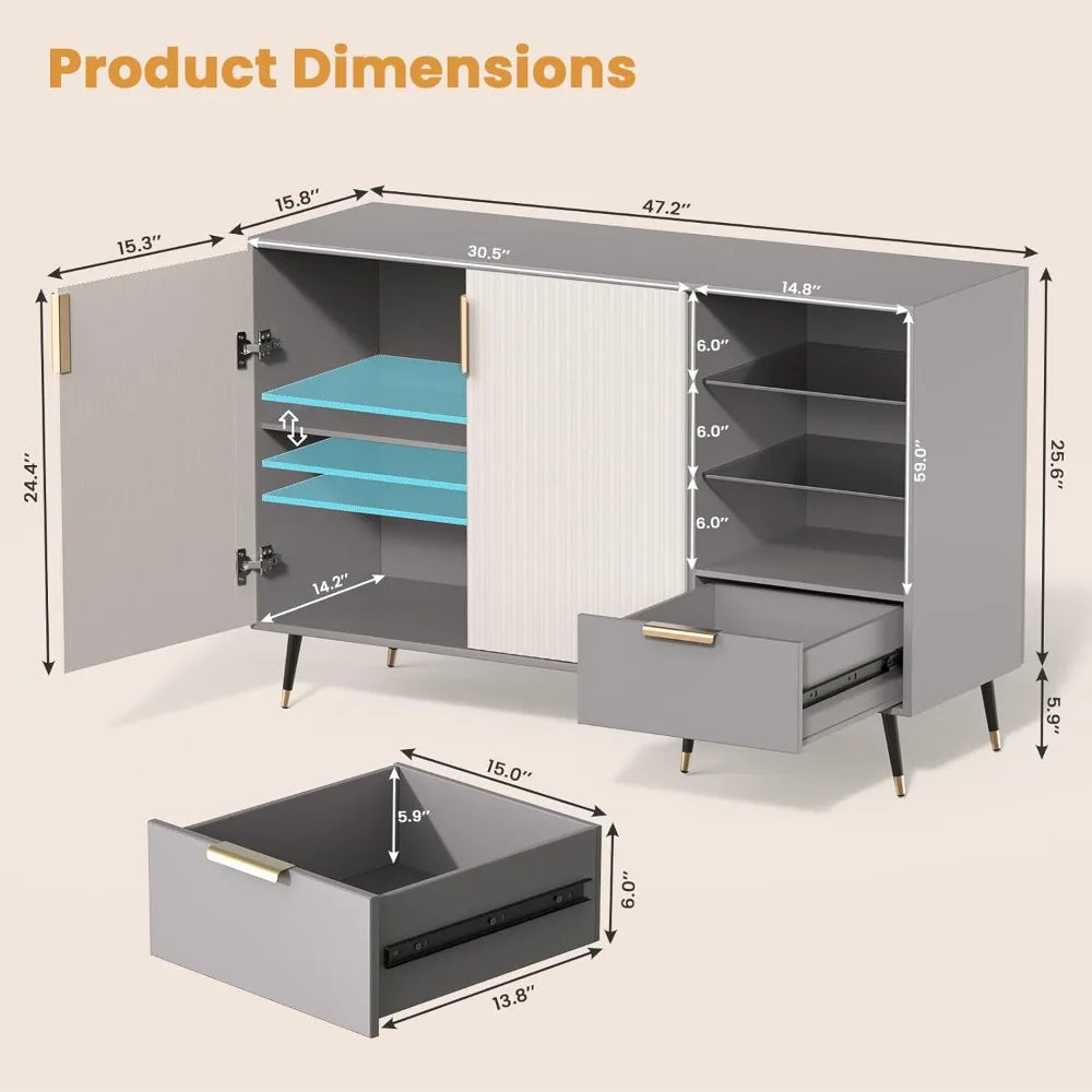 Sideboard Cabinet 2 Doors Drawer Buffet Coffee Bar Storage Adjustable Shelves