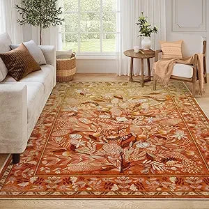 Large Botanical Floral Area Rug 8x10 Washable Non-Slip Soft Living Room