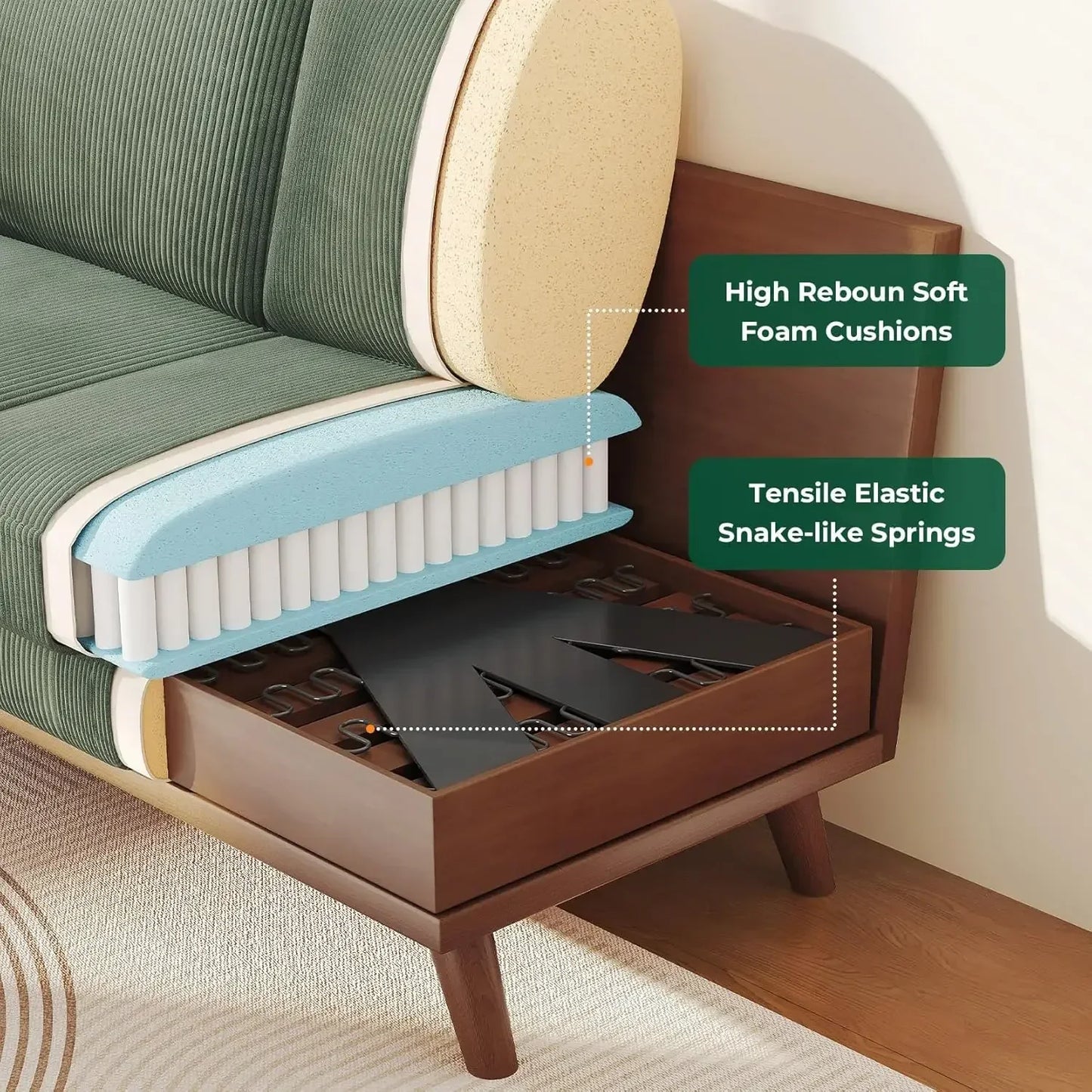 Ljustra 68 Loveseat Sofa Comfy Corduroy Spring Cushion Modern Design