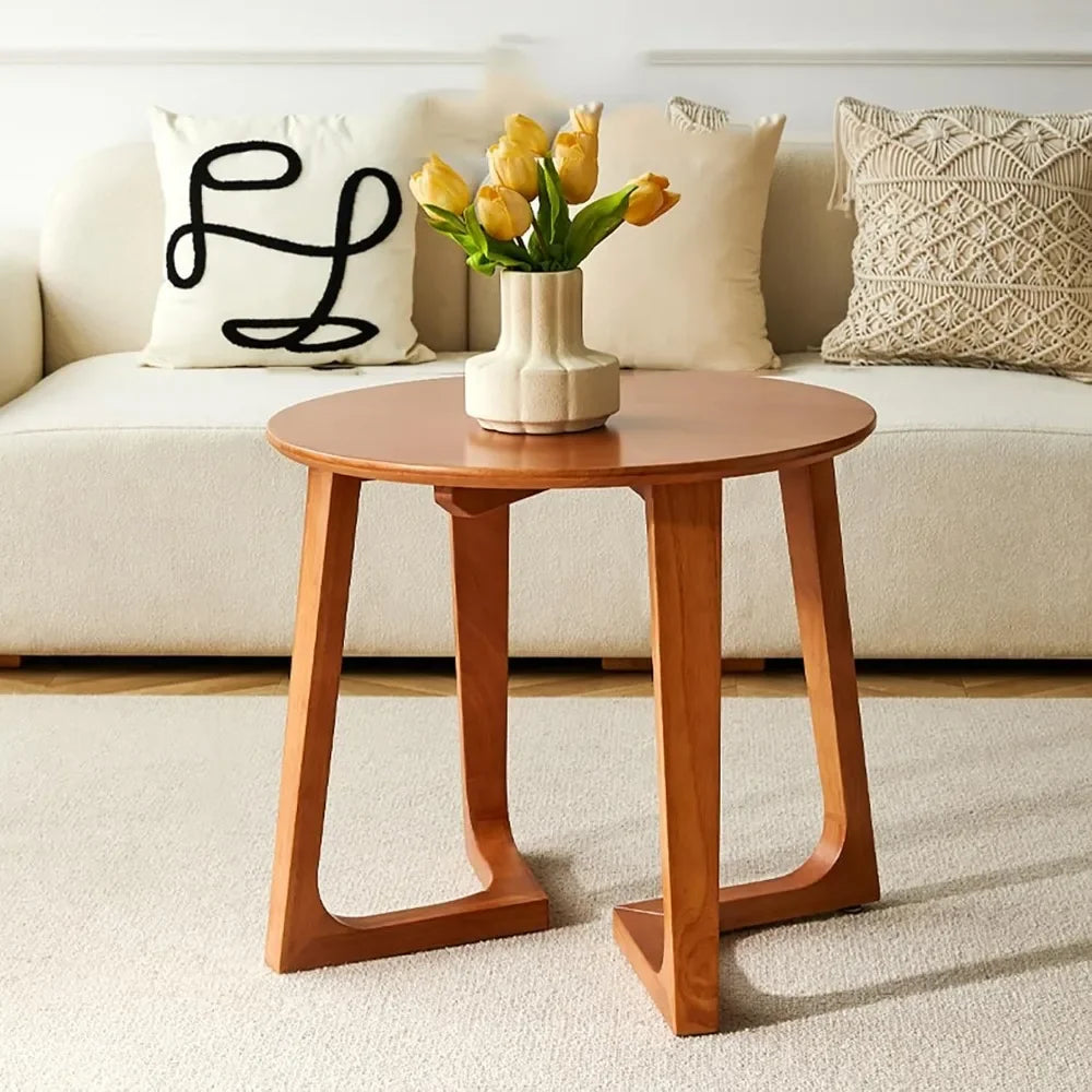 Solid Wood Round Coffee Table Rustic Farmhouse Living Room Tea Table