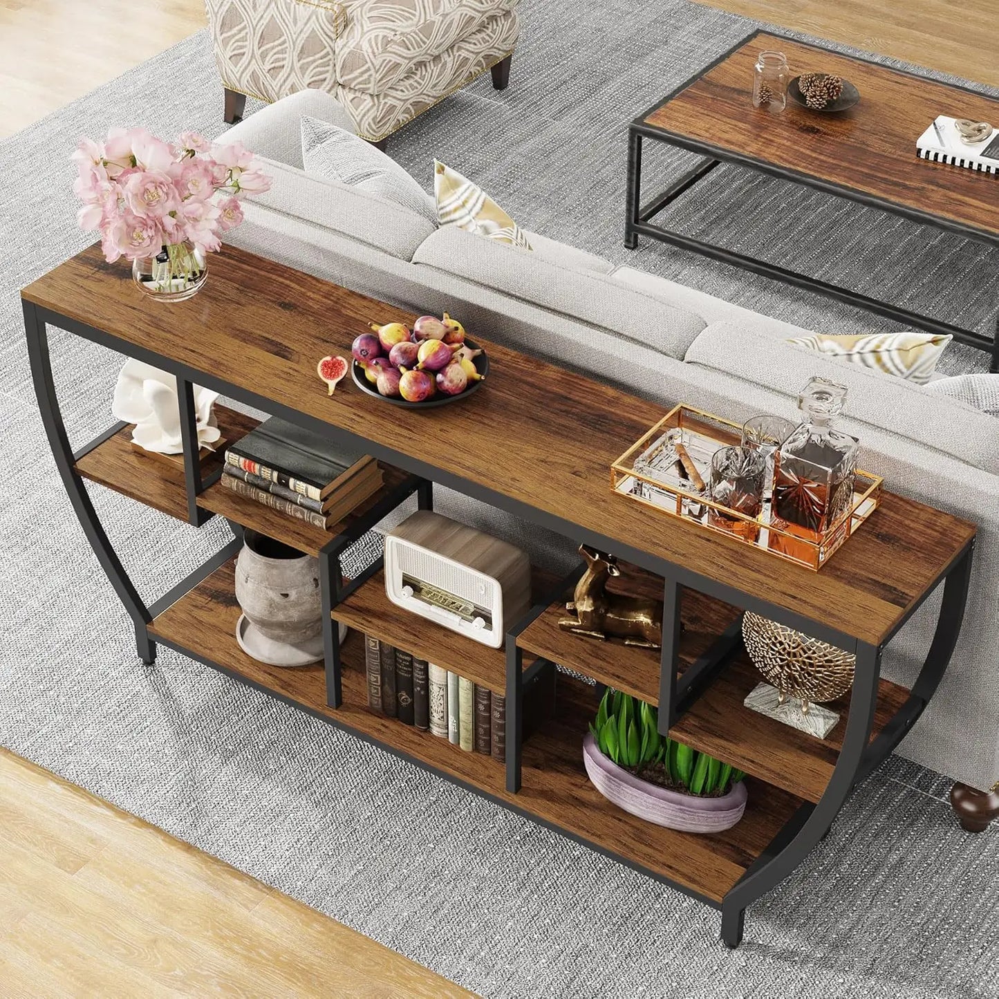 Sofa Table with Storage Console Table for Living Room Entryway TV Stand