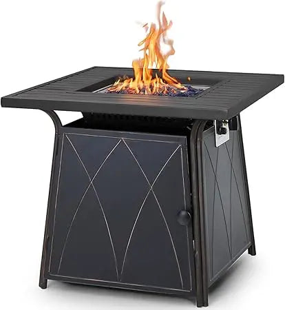 Ljustra 32 Inch Gas Fire Pit Table Outdoor Rattan Propane Fireplace