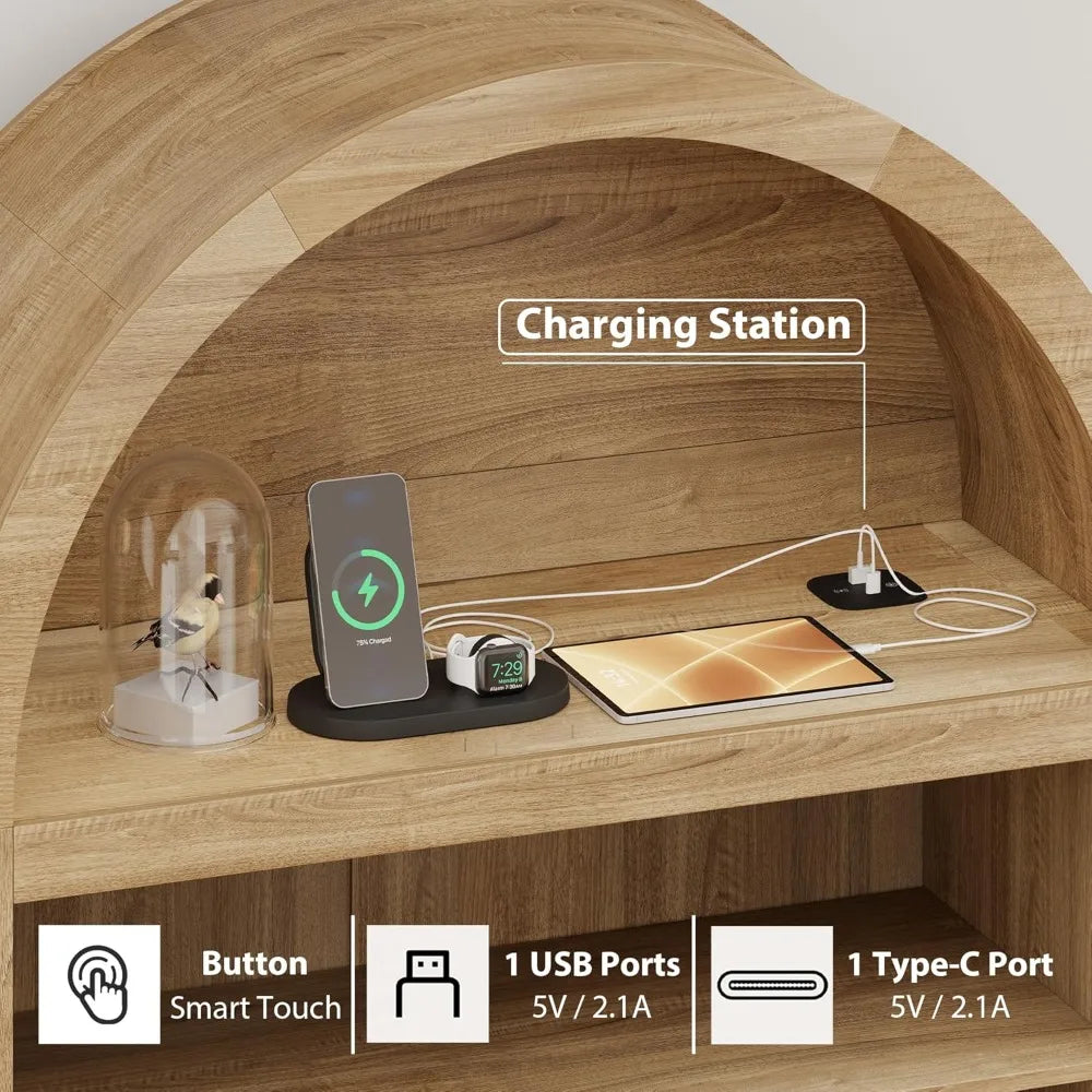 Arched Wine Bar Cabinet 71" Tall Modern Liquor Cabinet with Charging Station