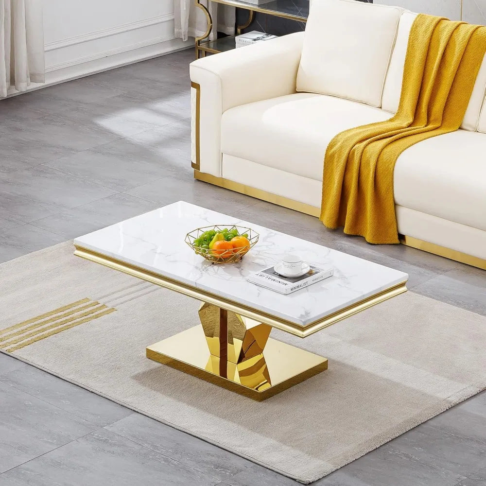 Modern Faux Marble Coffee Table Rectangular Living Room Center Table