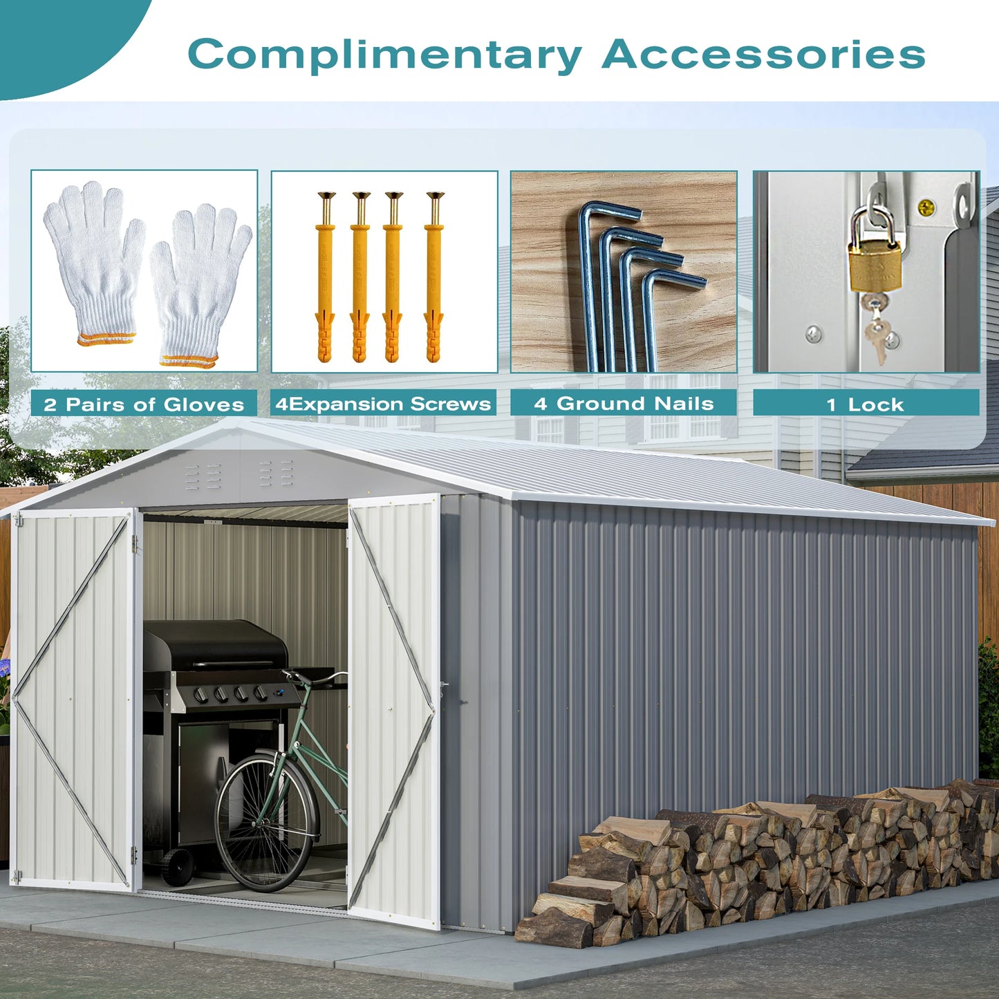 Ljustra 10x12 FT Metal Utility Tool Shed Garden Storage Waterproof