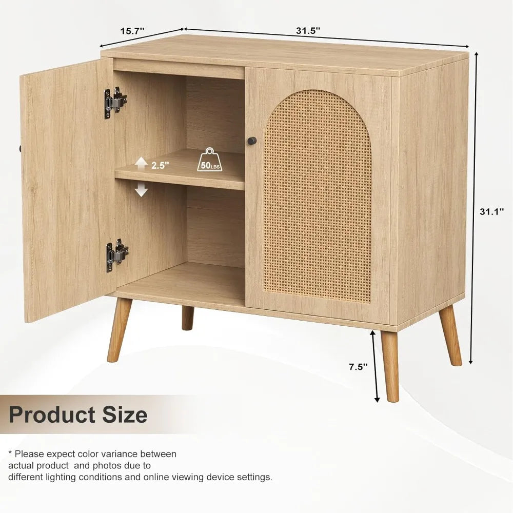 Storage Cabinet Rattan Doors Oak Buffet Sideboard Adjustable Shelf