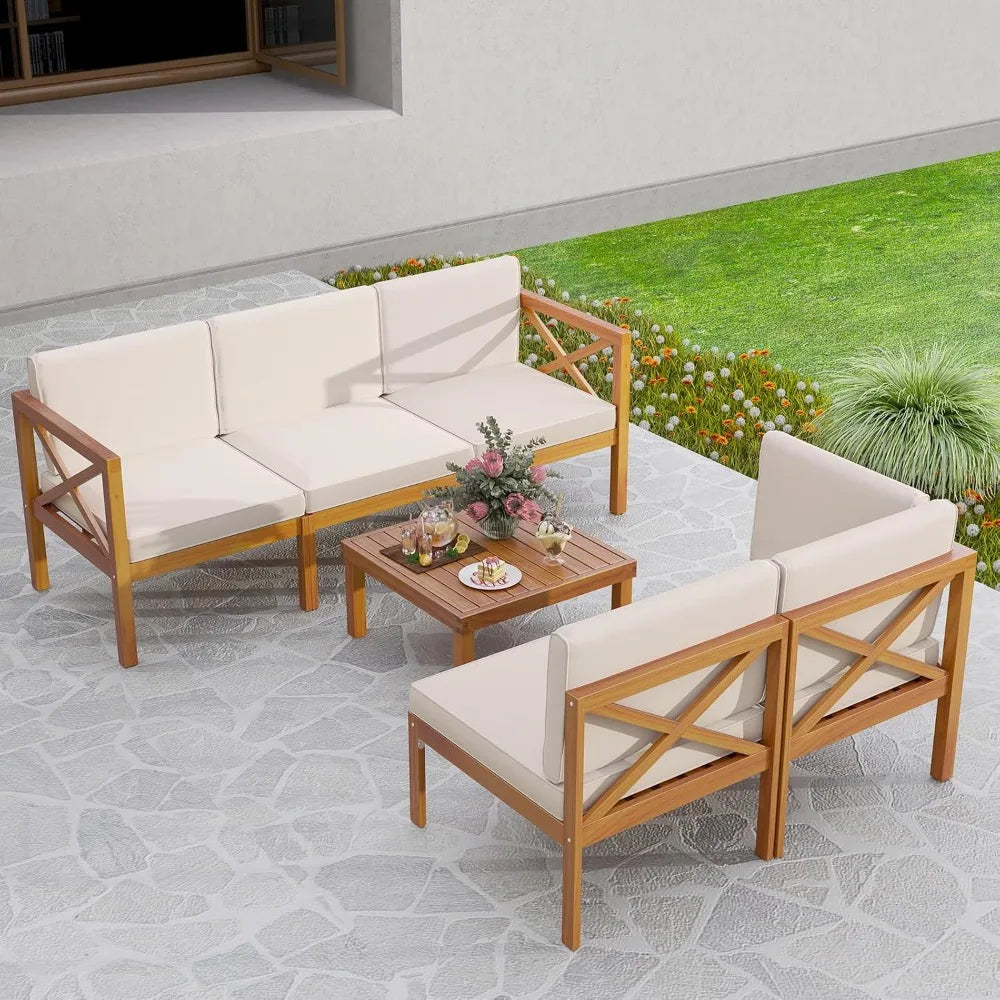Ljustra 6 Piece Acacia Wood Patio Furniture Set Outdoor Sectional