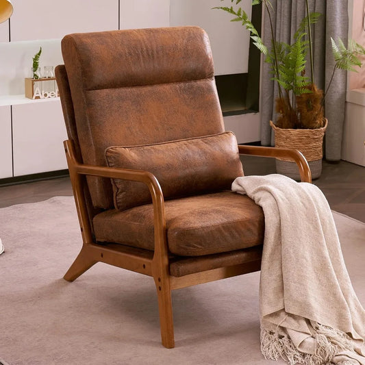 High Back Microfiber Rustic Mid Century Modern Accent Chair
