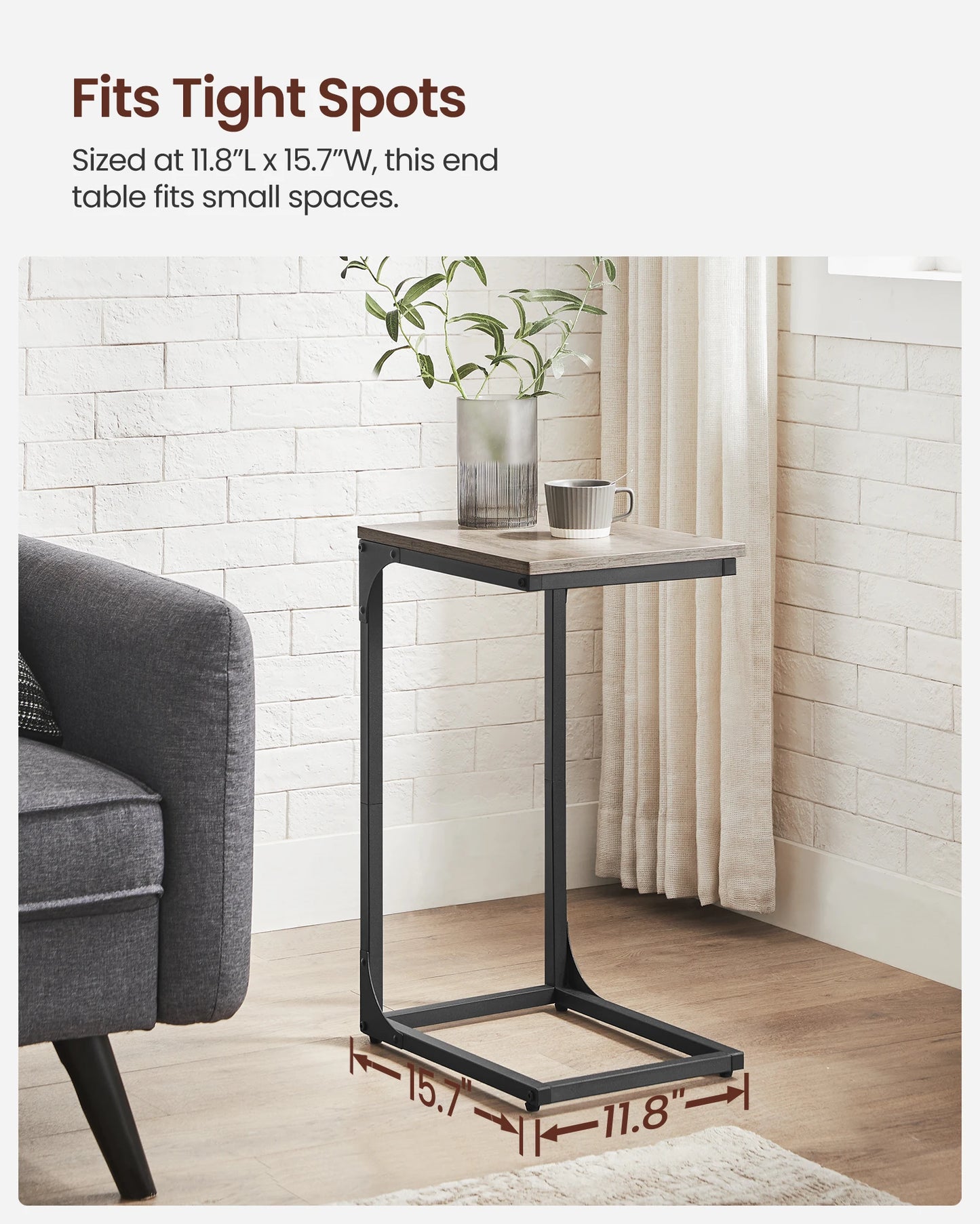 Ljustra C-Shaped End Table Small Side Table for Couch Sofa Living Room