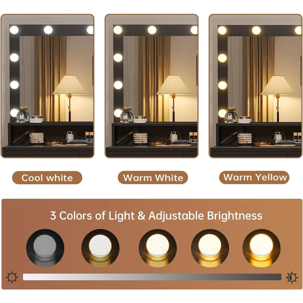 Ljustra Large Makeup Vanity with Lights Charging Station and Storage