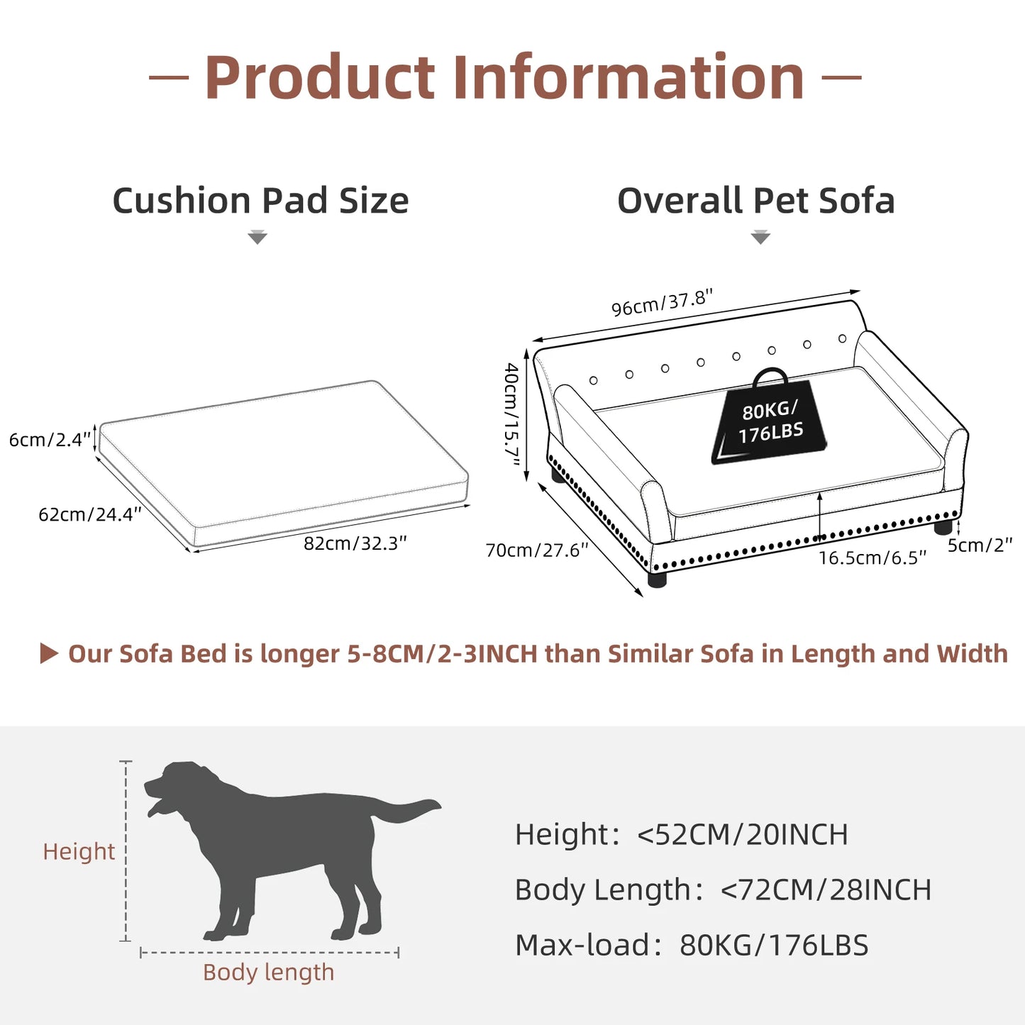 Large Elevated Dog Sofa Waterproof Pet Bed with Removable Cushion