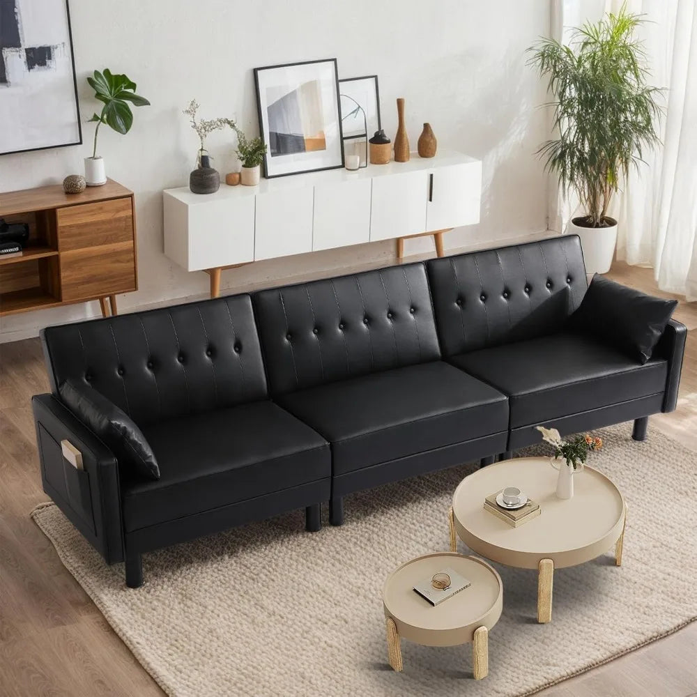 3-in-1 Convertible Futon Sofa Bed Adjustable Backrest Modern Design