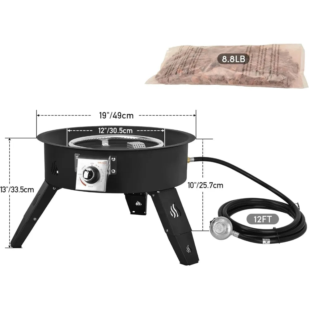 Ljustra Outdoor Propane Fire Pit 19 Inch Portable Smokeless Gas Firebowl
