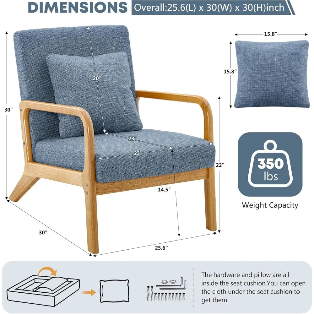 Mid-Century Modern Accent Chair Upholstered Lounge Chair with Pillow