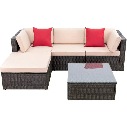 Ljustra 5 Piece Patio Furniture Set All Weather Sectional Sofa