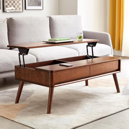 Solid Wood Lift Top Coffee Table Mid Century Modern Storage Table