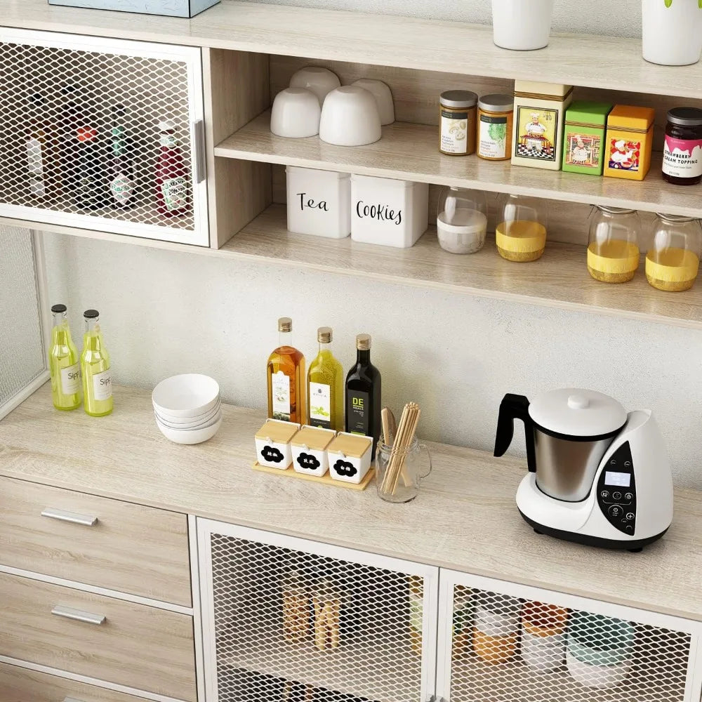 Modern Wood Sideboard Buffet Storage Cabinet with Hutch and Drawers