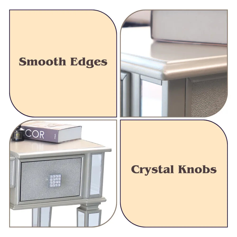 Luxury Mirrored Vanity Desk Set with Stool and Drawer Storage for Bedroom