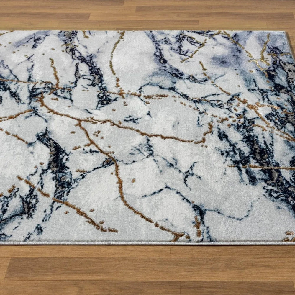 Marble Abstract Blue Area Rug 6x9 Soft Non-Shedding Stain Resistant