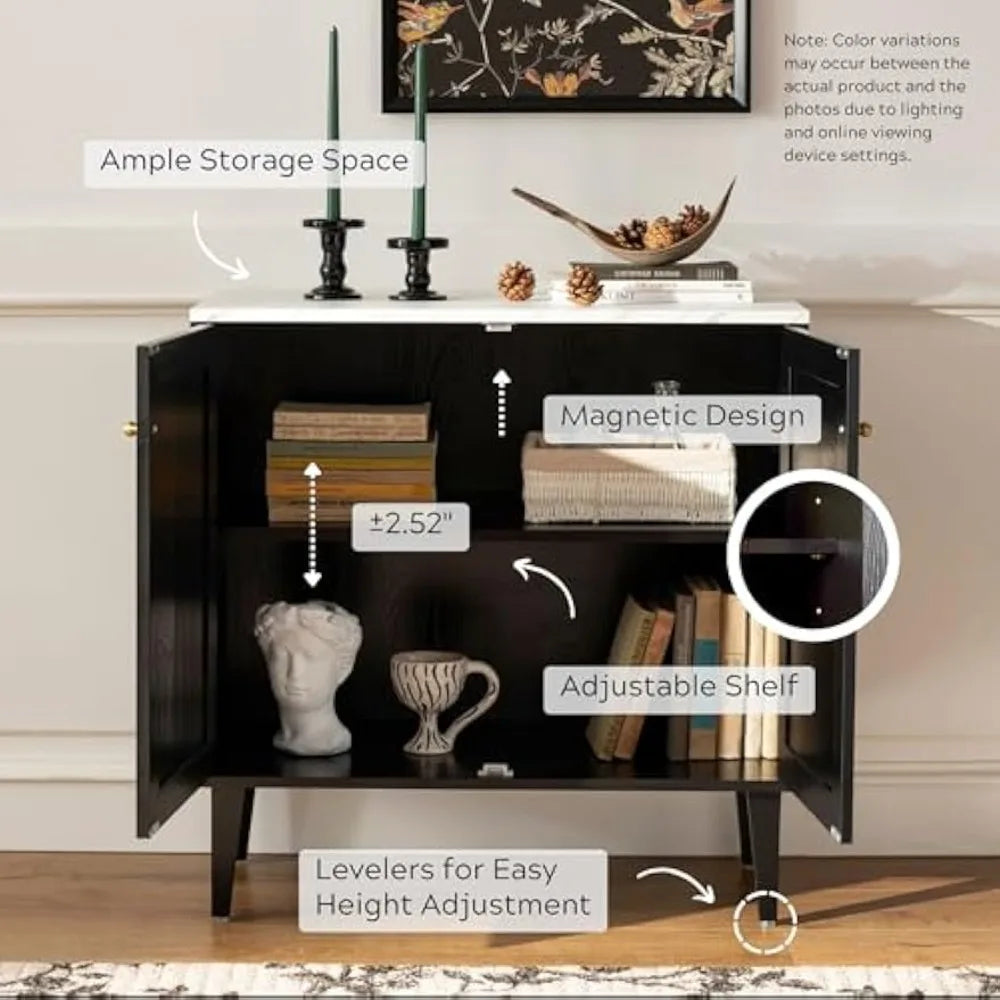 Ljustra Modern Sideboard Buffet Cabinet Faux Marble Top Adjustable Shelves