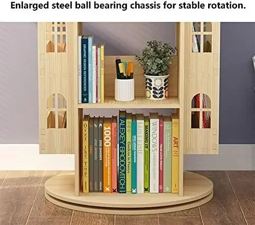 Rotating Bookshelf 360 Display Wooden Bookcase Storage Rack Kids Organizer