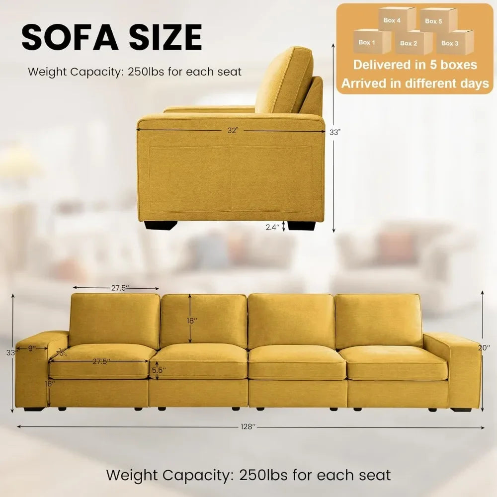 Ljustra 128in 4-Seater Modular Sofa Couch Seat Storage Chenille Fabric Living Room Office