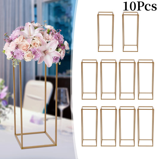 10Pcs Golden Metal Flower Vases Column Stand Wedding Decor