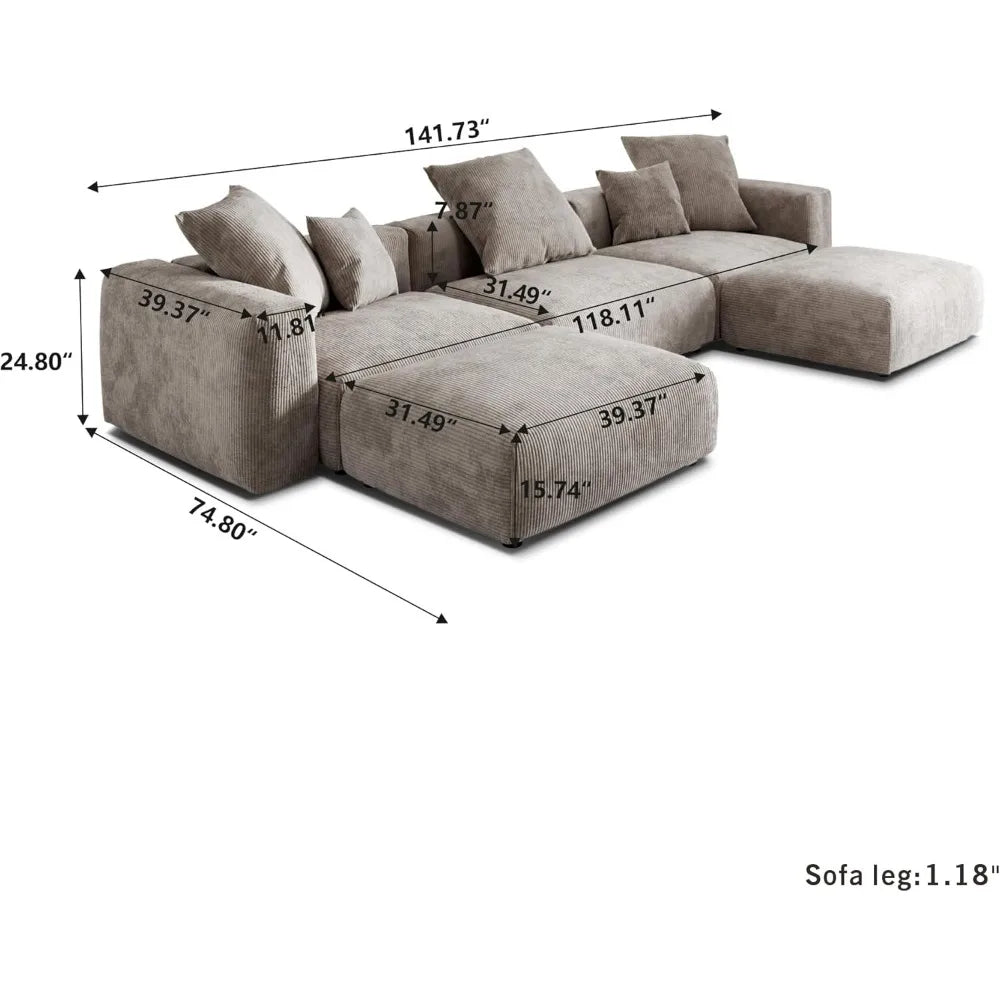 Ljustra Oversized Modular Sectional Deep 3-Seats Corduroy Sofa Chaise Ottomans Huge Convertible