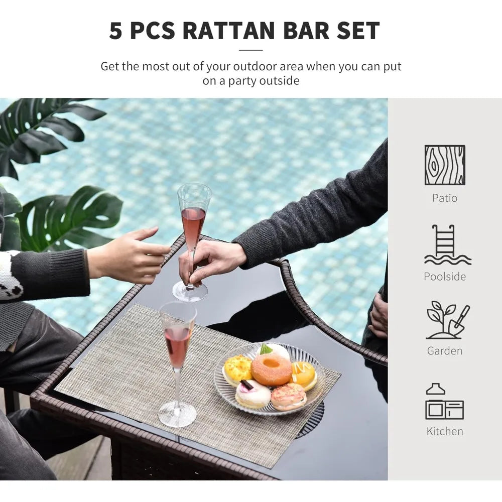 Ljustra 5 Pcs Rattan Wicker Bar Set High Top Outdoor Table Chairs